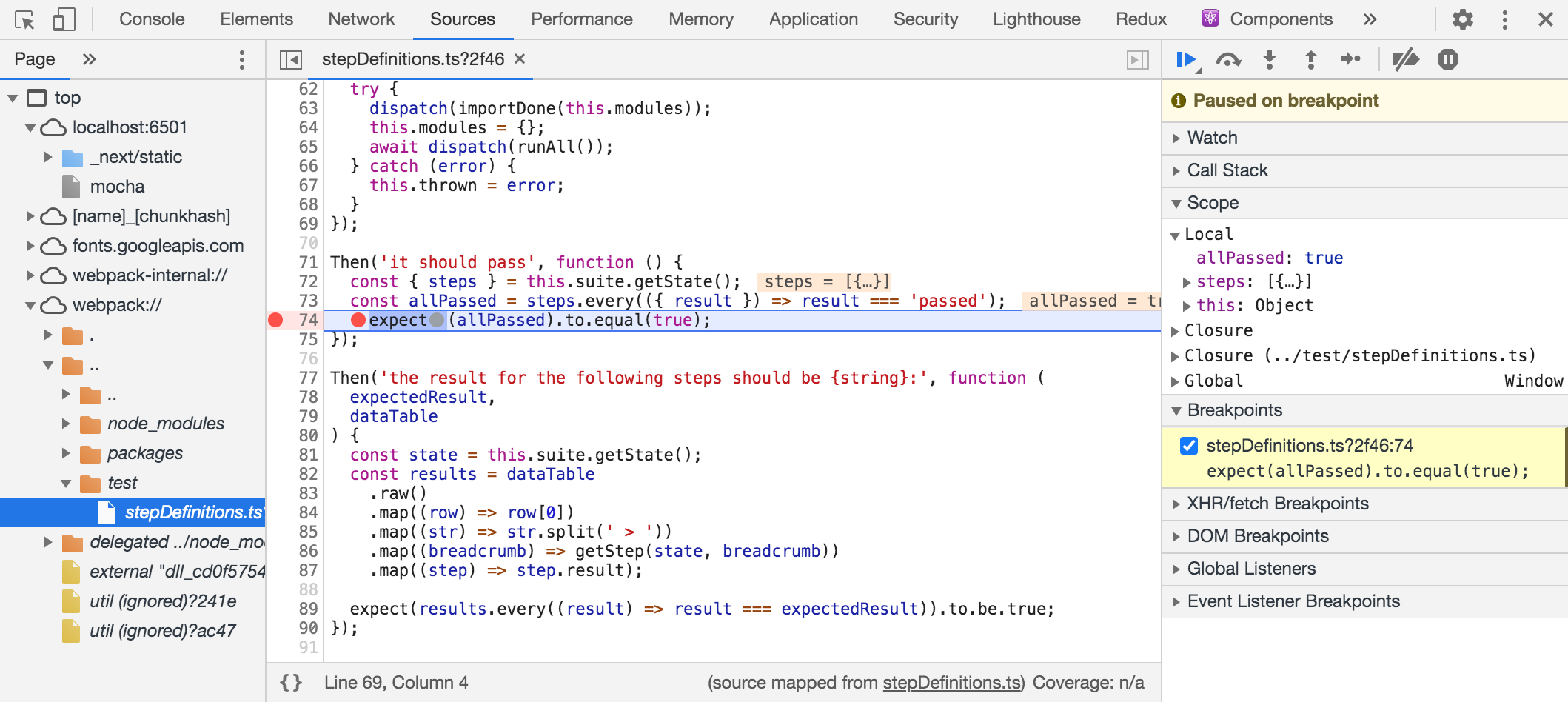 The source panel of Chrome developer tools